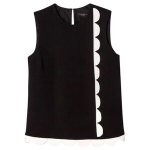 Victoria Beckham Target Black Twill Tank Top with Asymmetric Scallop Trim